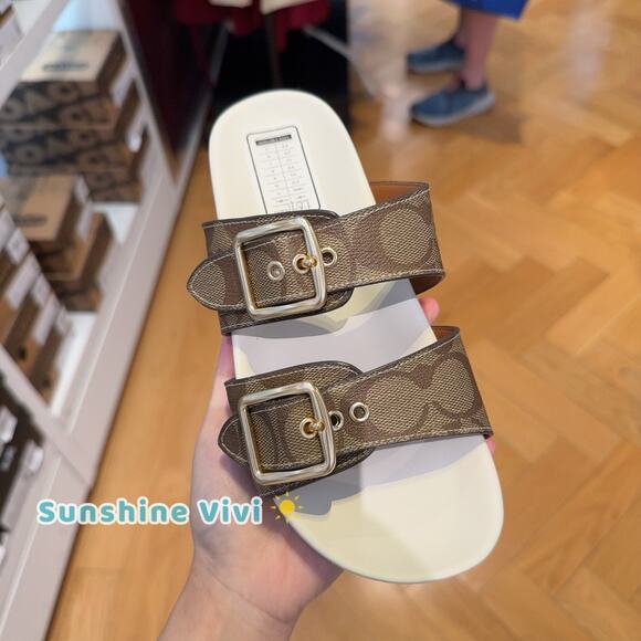 NEW COACH Allanah Slide Sandal Women's CK412 Khaki/Chalk us 6.5 - Picture 1 of 9